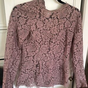 H&M Pink Lace Blouse with Mandarin Collar and Long Sleeves